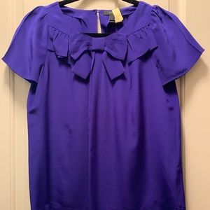 JCrew silk purple indigo bow ruffle blouse size 2